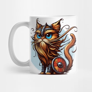 Funny Viking Warrior Cat Norse Mythology Cartoon Portrait Mug